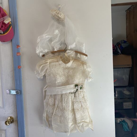 VTG 70-80s Sylvia Original Girl Sz 5 Wedding Dresses & Veil SetOf3 Ivory White - Picture 3 of 15